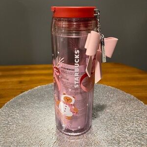Starbucks Red and Pink Tumbler with Bow